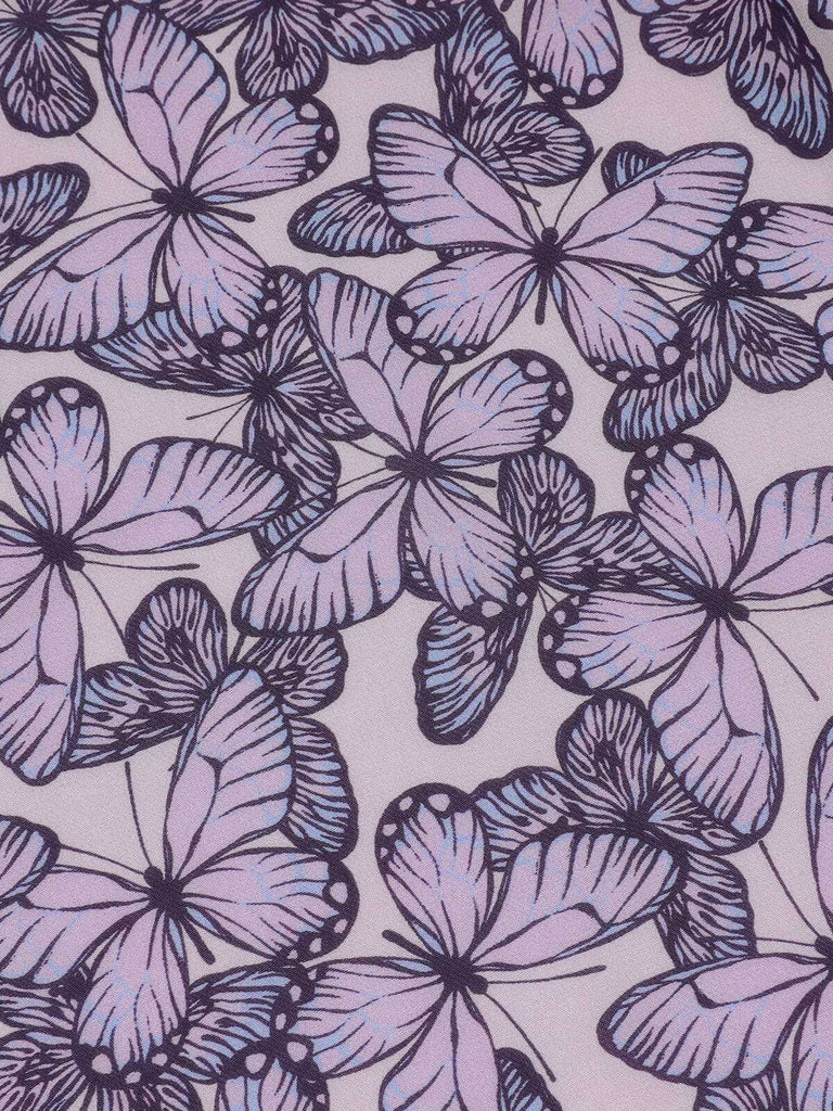 Robe sans manches papillon violette années 1930 à col en V