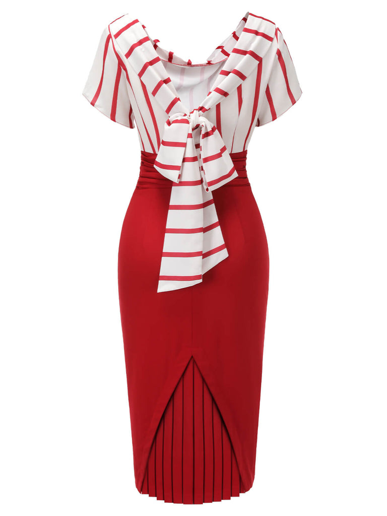 Robe crayon patchwork à rayures rouges années 1950