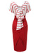 Robe crayon patchwork à rayures rouges années 1950