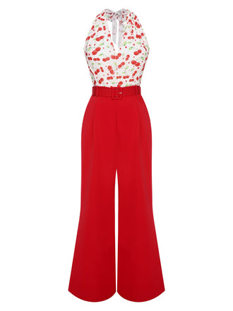 Combinaison patchwork rouge dos nu cerise années 1950