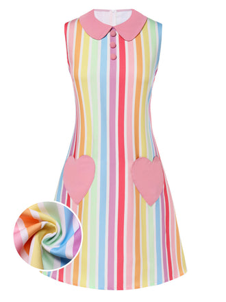 Robe à poches de cœur et rayures arc-en-ciel des années 1960
