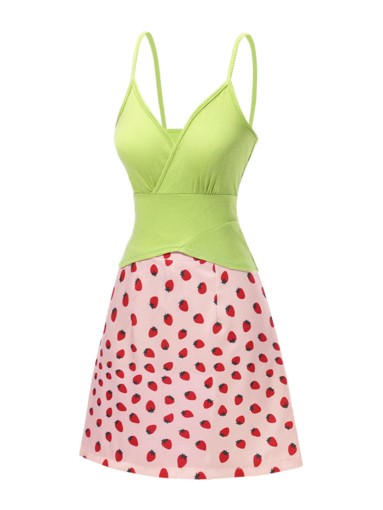 [Prévente] 2PCS caraco tricoté vert et jupe fraise trapèze années 60