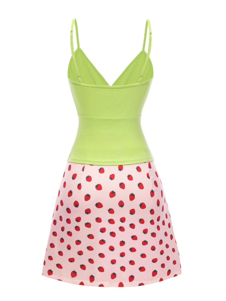 [Prévente] 2PCS caraco tricoté vert et jupe fraise trapèze années 60