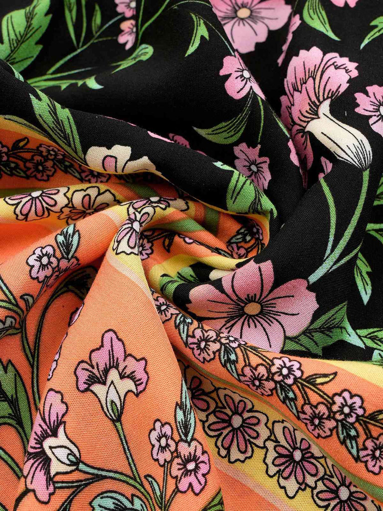 Robe bohème à imprimé floral manches à volants des années 1970