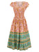 Robe bohème à imprimé floral manches à volants des années 1970