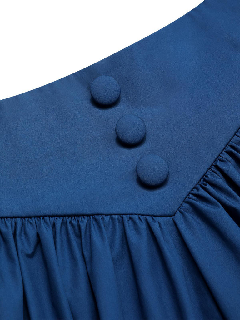 Jupe plissée en coton bleu des années 1940 avec ourlet en dentelle