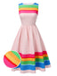 Robe à rayures arc-en-ciel multicolores des années 1950