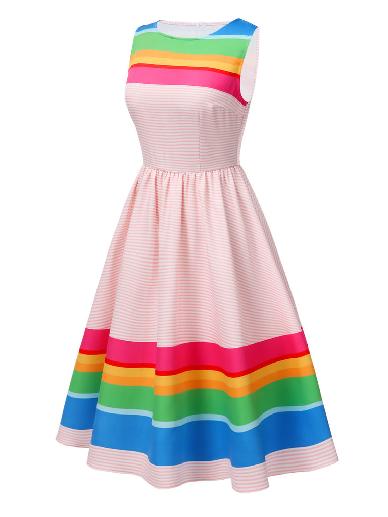 Robe à rayures arc-en-ciel multicolores des années 1950