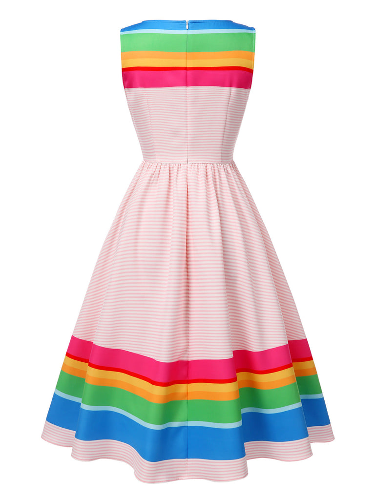 Robe à rayures arc-en-ciel multicolores des années 1950
