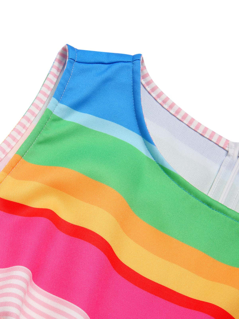 Robe à rayures arc-en-ciel multicolores des années 1950