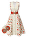 [Prévente] Robe ceinturée beige et rouge à motifs de roses peintes des années 1950