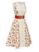 [Prévente] Robe ceinturée beige et rouge à motifs de roses peintes des années 1950
