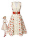 [Prévente] Robe ceinturée beige et rouge à motifs de roses peintes des années 1950