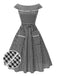Robe noire à carreaux vichy revers larges avec ceinture années 1950