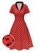 Robe rouge foncé à col en V et à pois des années 1950