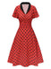 Robe rouge foncé à col en V et à pois des années 1950