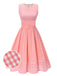 Robe patchwork en coton rose à carreaux vichy des années 1950