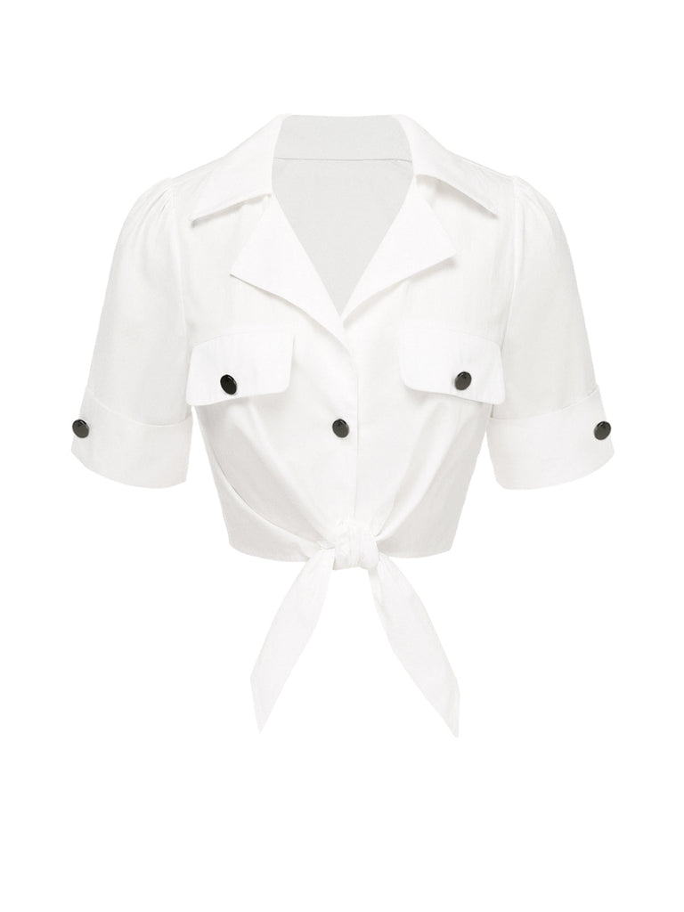[Prévente] Chemisier blanc boutonné en pur coton des années 1960