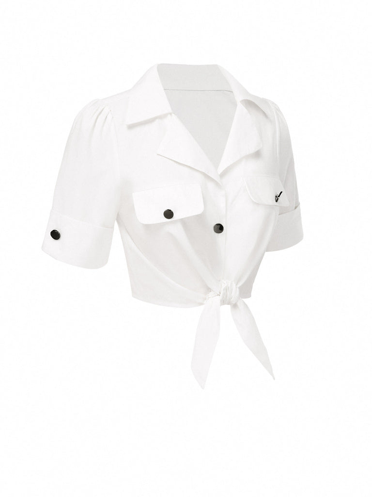 [Prévente] Chemisier blanc boutonné en pur coton des années 1960
