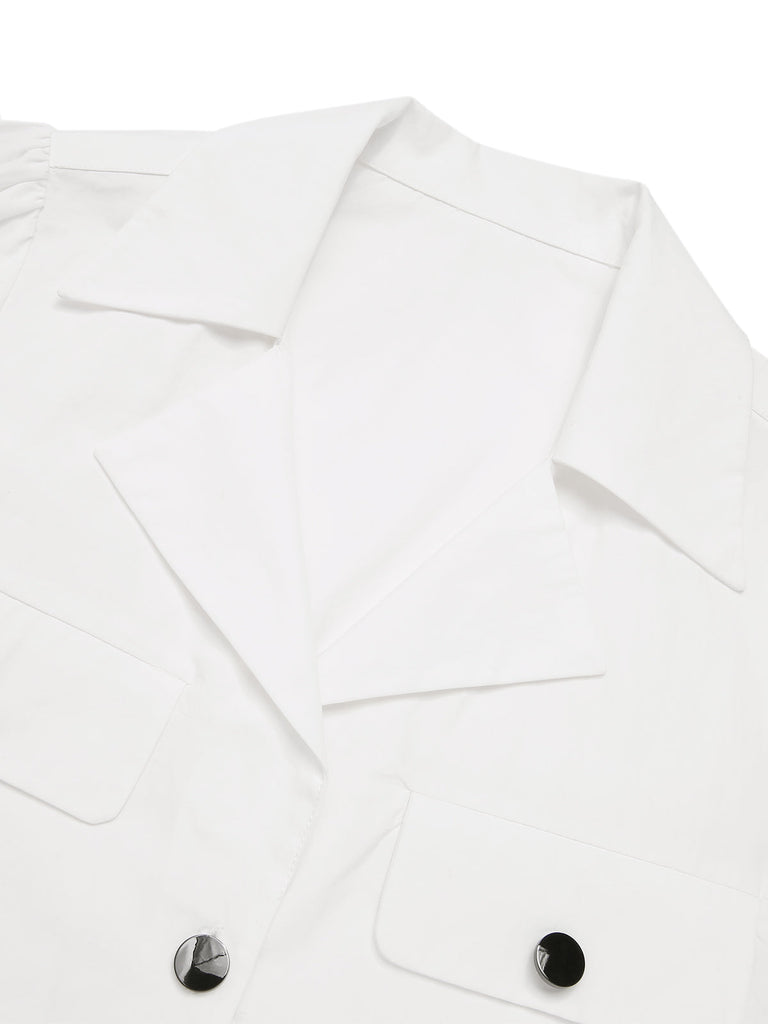 [Prévente] Chemisier blanc boutonné en pur coton des années 1960