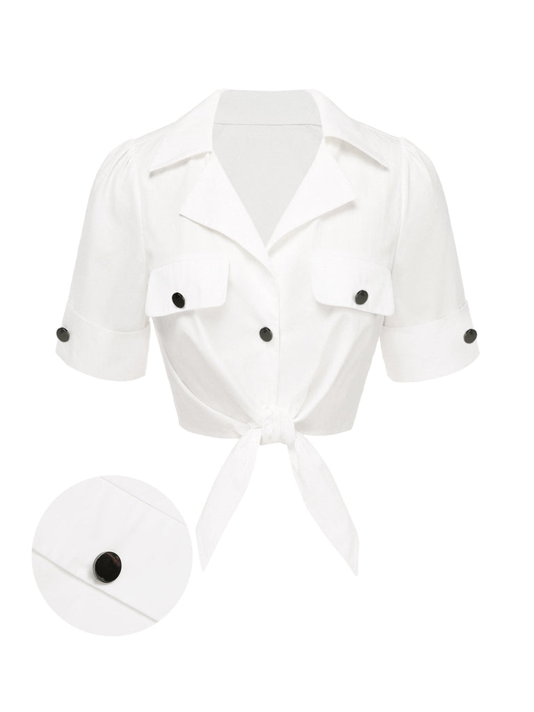 [Prévente] Chemisier blanc boutonné en pur coton des années 1960