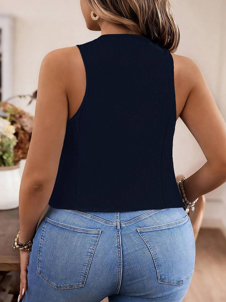 [Grande taille] Gilet sans manches bleu foncé à col en V des années 1950