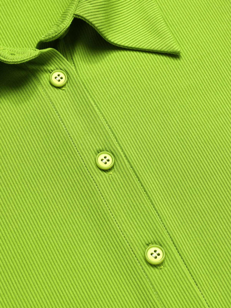 [Prévente] 2PCS chemisier tricoté à revers vert et jupe fleurie des années 1960