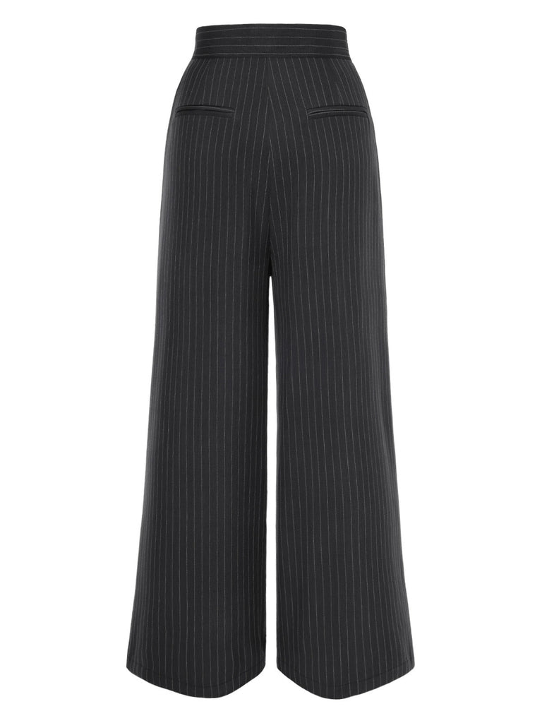 2PCS haut en satin blanc et pantalon gris à rayures fines des années 1930