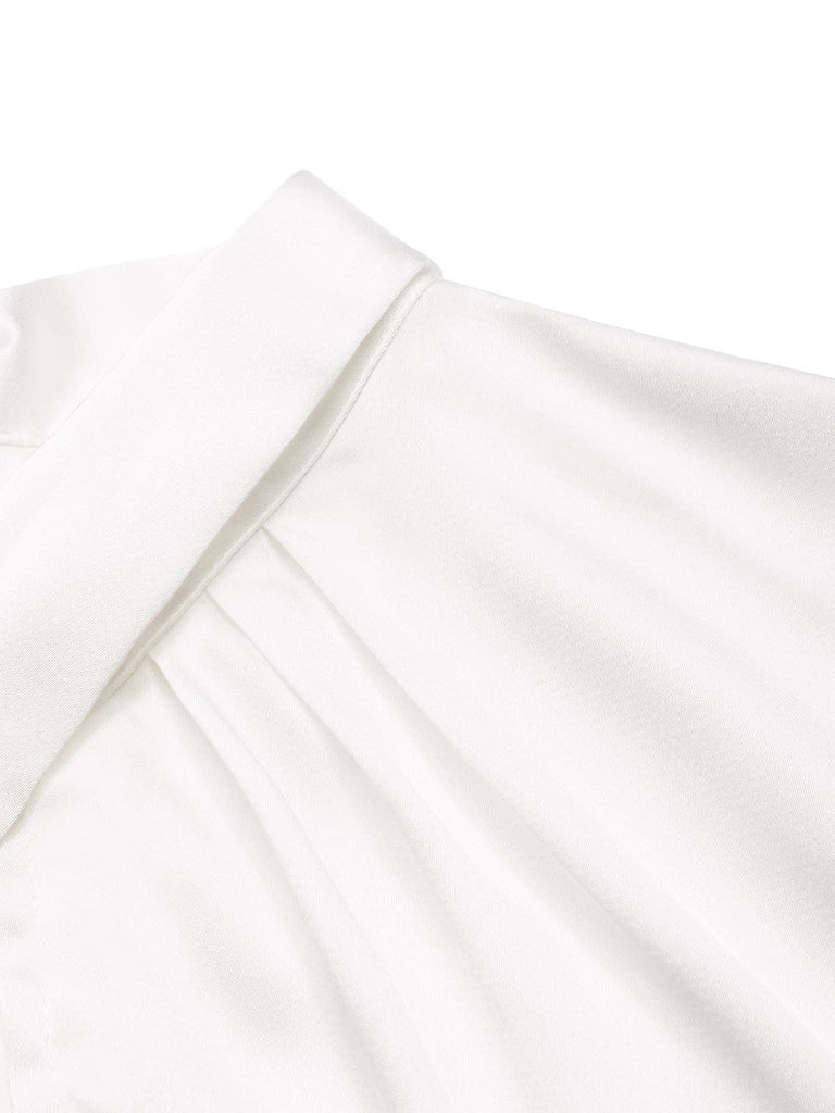 Chemisier en satin blanc uni à col trou de serrure des années 1930