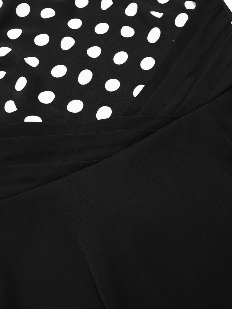 [Prévente] Robe crayon noire à pois patchwork des années 1960