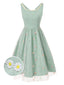 [Prévente] Robe brodée de marguerites en tulle vert aqua des années 1950