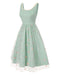 [Prévente] Robe brodée de marguerites en tulle vert aqua des années 1950