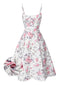 [Prévente] Robe à bretelles blanches et roses fleurie des années 1950