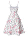 [Prévente] Robe à bretelles blanches et roses fleurie des années 1950