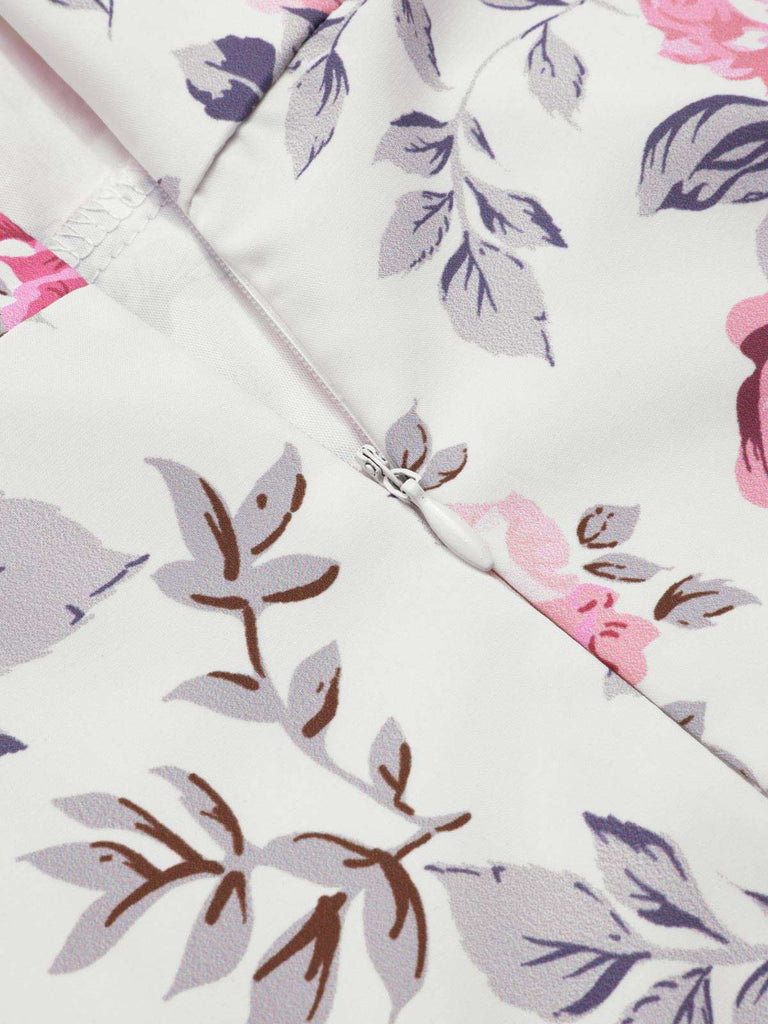 [Prévente] Robe à bretelles blanches et roses fleurie des années 1950
