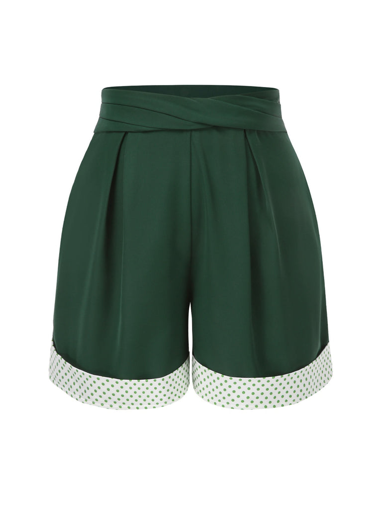 [Prévente] 2PCS Camisole courte à pois verte et short plissé des années 1950