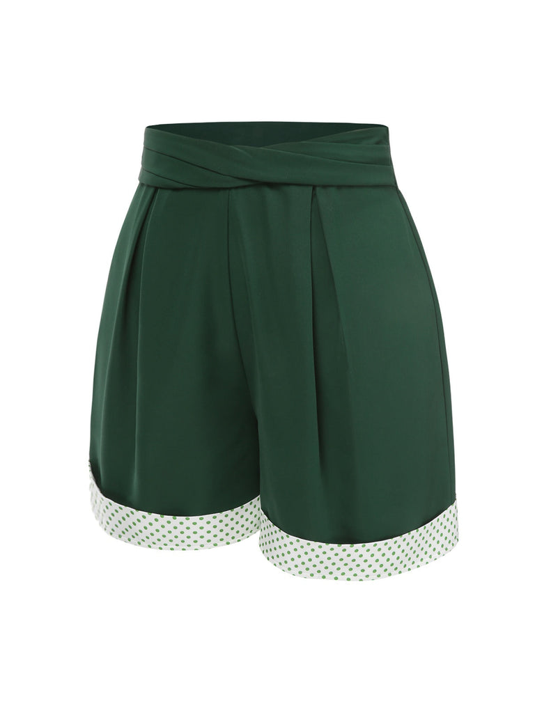 [Prévente] 2PCS Camisole courte à pois verte et short plissé des années 1950