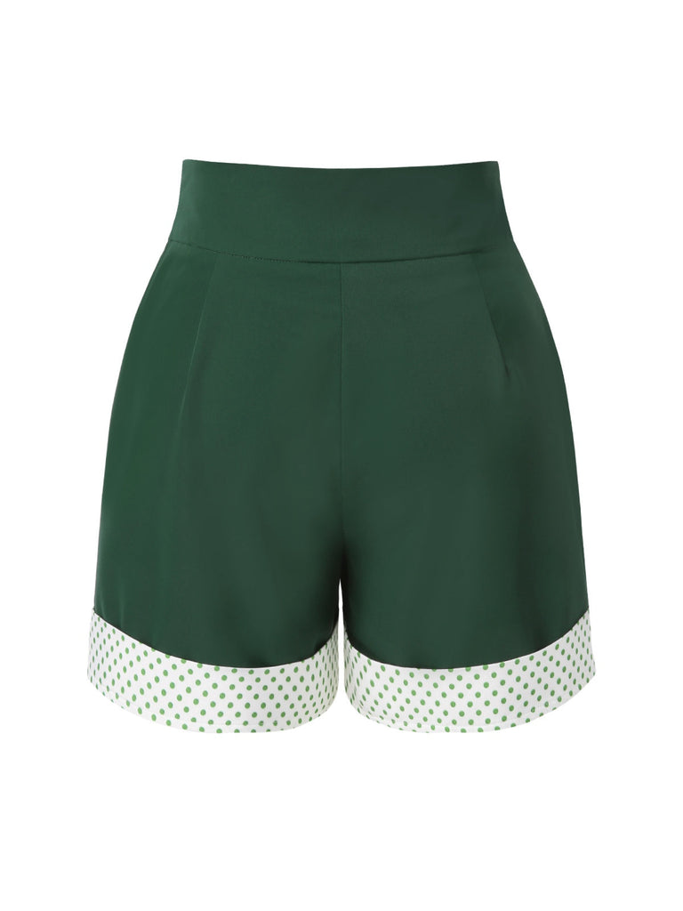 [Prévente] 2PCS Camisole courte à pois verte et short plissé des années 1950
