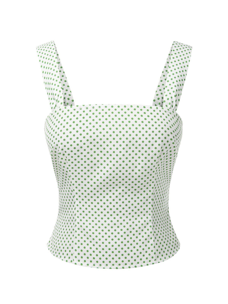 [Prévente] 2PCS Camisole courte à pois verte et short plissé des années 1950