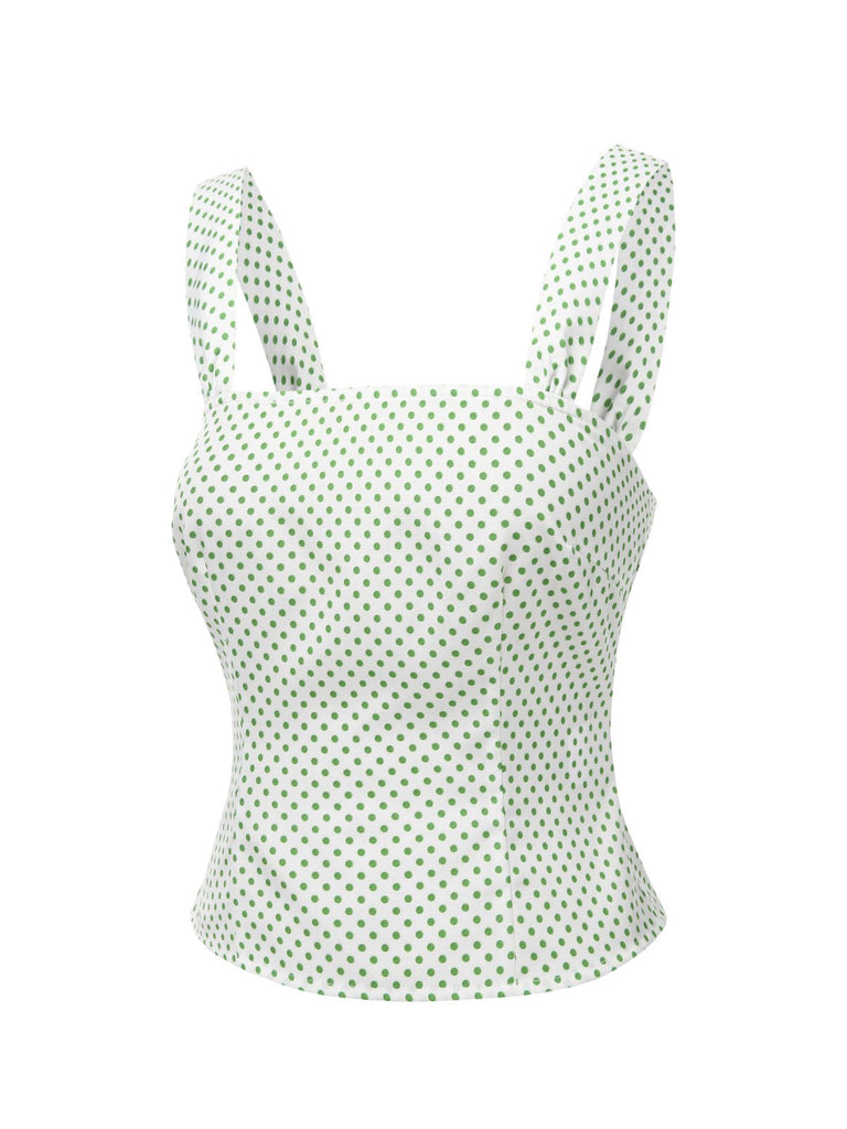 [Prévente] 2PCS Camisole courte à pois verte et short plissé des années 1950