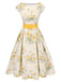 [Prévente] Robe jaune à fleurs antique col bateau ceinturée années 1950