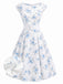 Robe jaune à fleurs col bateau ceinturée années 1950