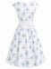 Robe jaune à fleurs col bateau ceinturée années 1950