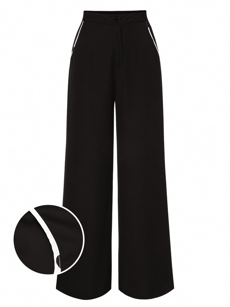[Prévente] Pantalon droit noir à bordure contrastée des années 1950