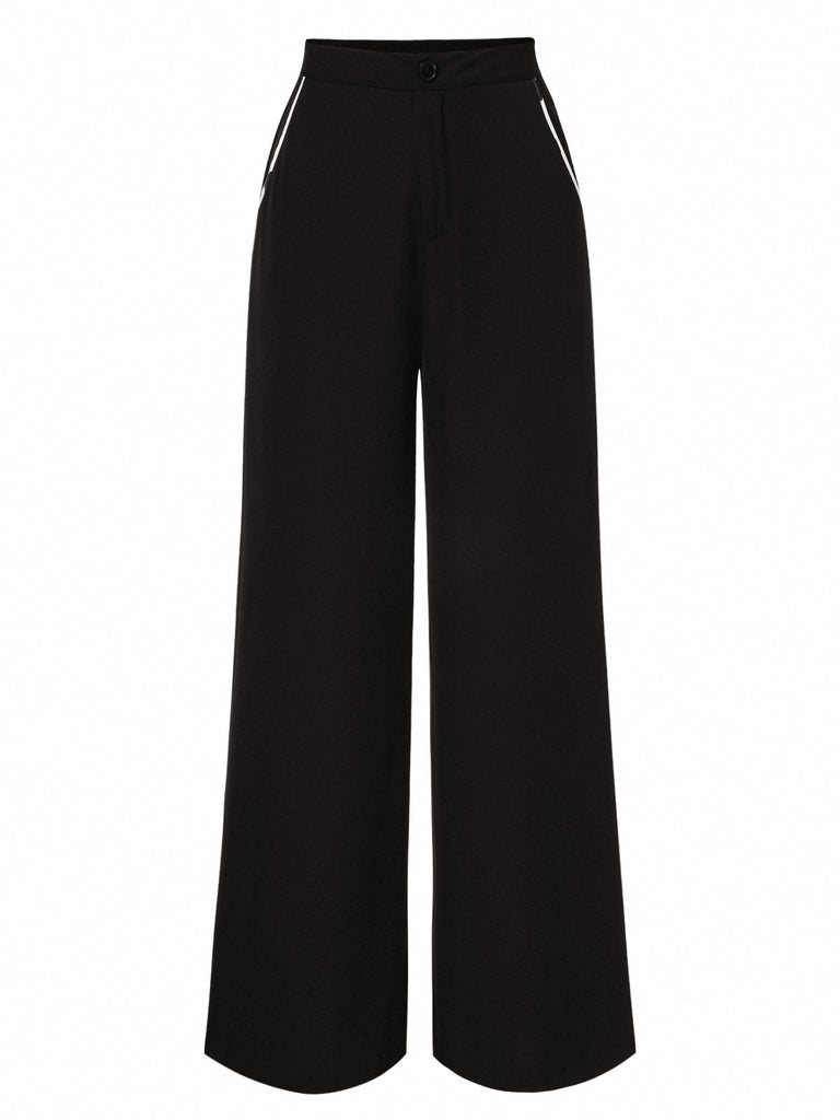 [Prévente] Pantalon droit noir à bordure contrastée des années 1950