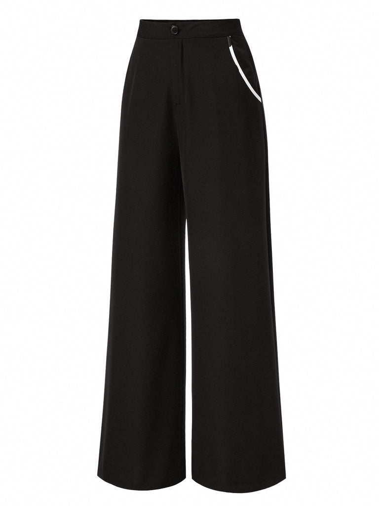 [Prévente] Pantalon droit noir à bordure contrastée des années 1950