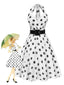 Robe blanche en mousseline à pois et ceinture cocktail années 1950