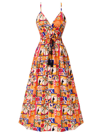 [Prévente] Robe à fleurs tropicales multicolores années 1970