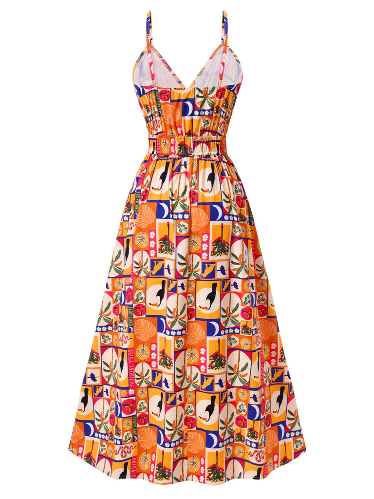 [Prévente] Robe à fleurs tropicales multicolores années 1970