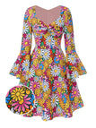[Prévente] Robe hippie multicolore marguerites manches évasées des années 1960